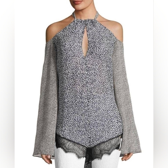 Tuckernuck Derek Lam 10 Crosby 100% Silk Cold Shoulder Halter Blouse in 2 NWT - Picture 1 of 11